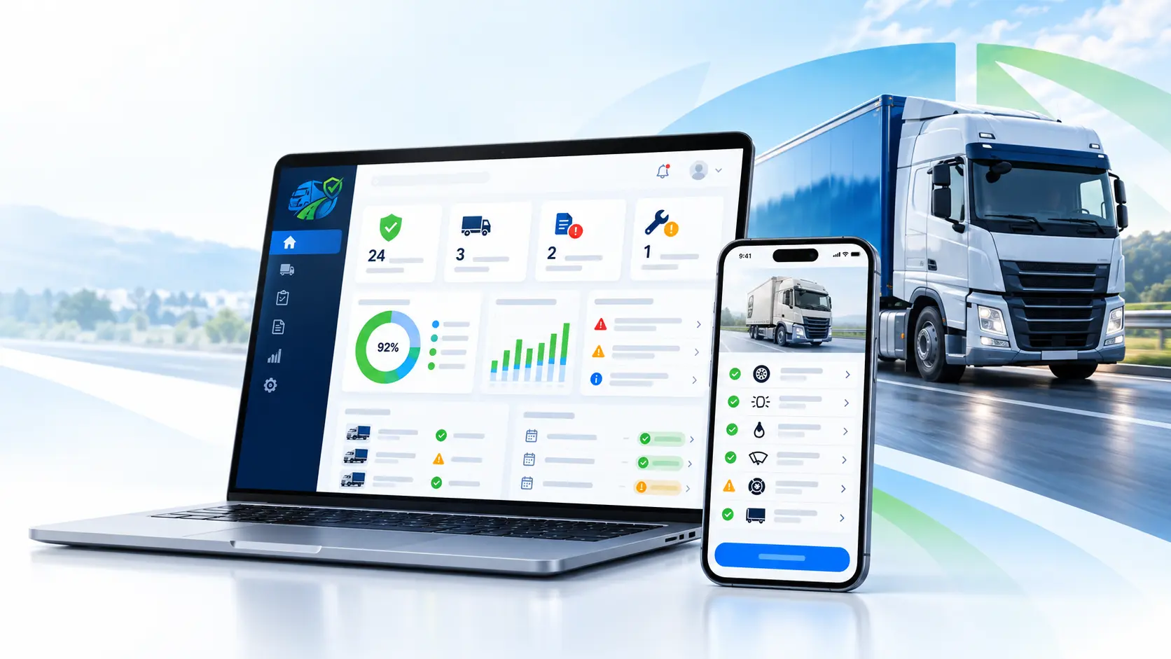 Illustration of transport compliance dashboard in a fleet environment